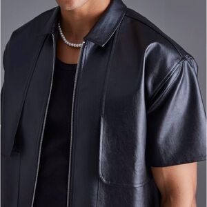 BooHooMan PU Oversized Panel Detailed Shirt | M | Black NEW!!
